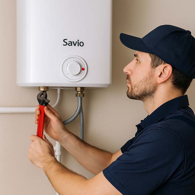 Tecnico installa scaldacqua Savio in appartamento a Roma