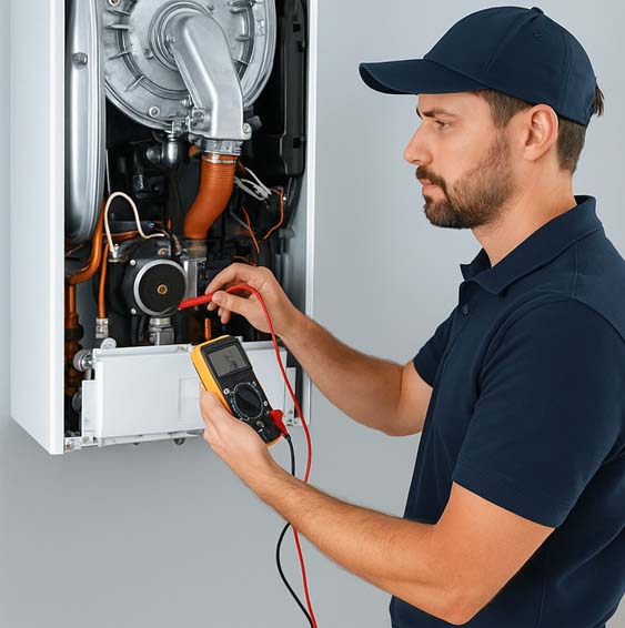 Tecnico effettua manutenzione su scaldacqua Savio installato a Roma con strumenti certificati